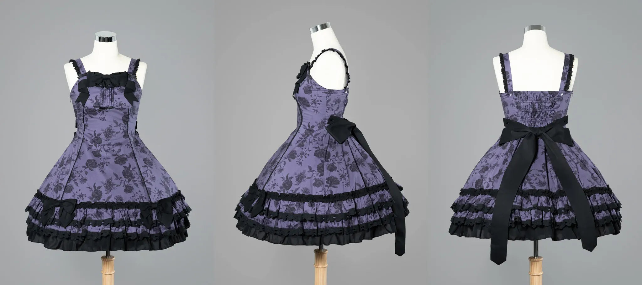 Bliss Bouquet - Cotton Old School Lolita Dress, Rose Print and Layered Hem (L M) 45656:857181