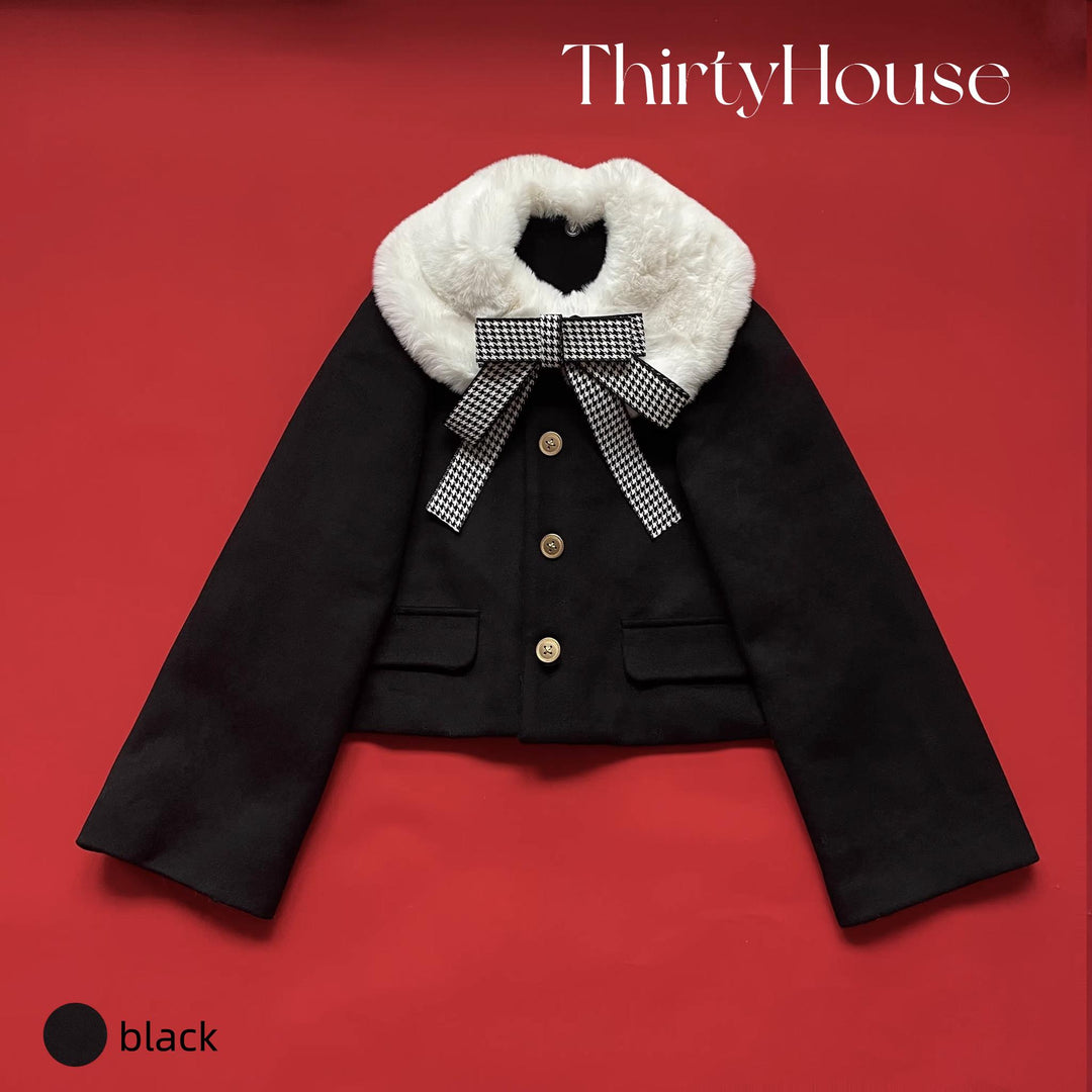 ThirtyHouse~Retro Warm Winter Lolita Wool Coat Short Coat Free size Black 