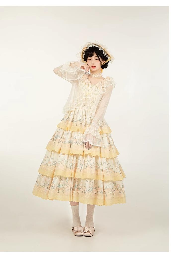 With PUJI~Flower Visage~Summer Lolita Sheer Cardigan with Rose Brooch