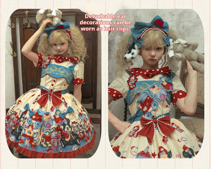 Star Fantasy~The Dogs Party~Kawaii Lolita Dress Set with JSK Salopette and Shirt