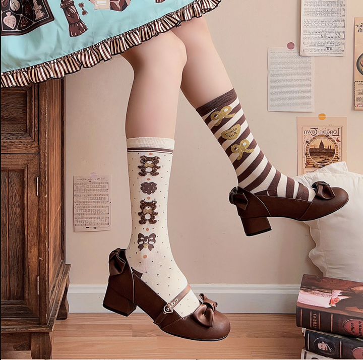 Sheep Puff~Elegant Lolita Bownot Retro High Heel Shoes 6558:725896