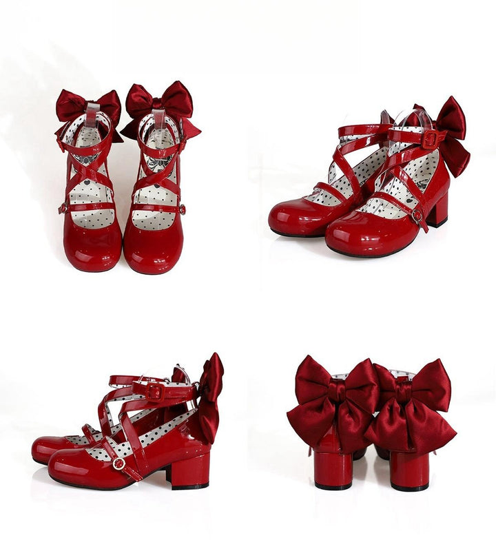 MODO~Follow in the Moonlight~Sweet Lolita Round Toe Shoes with Large Bow 42097:728841