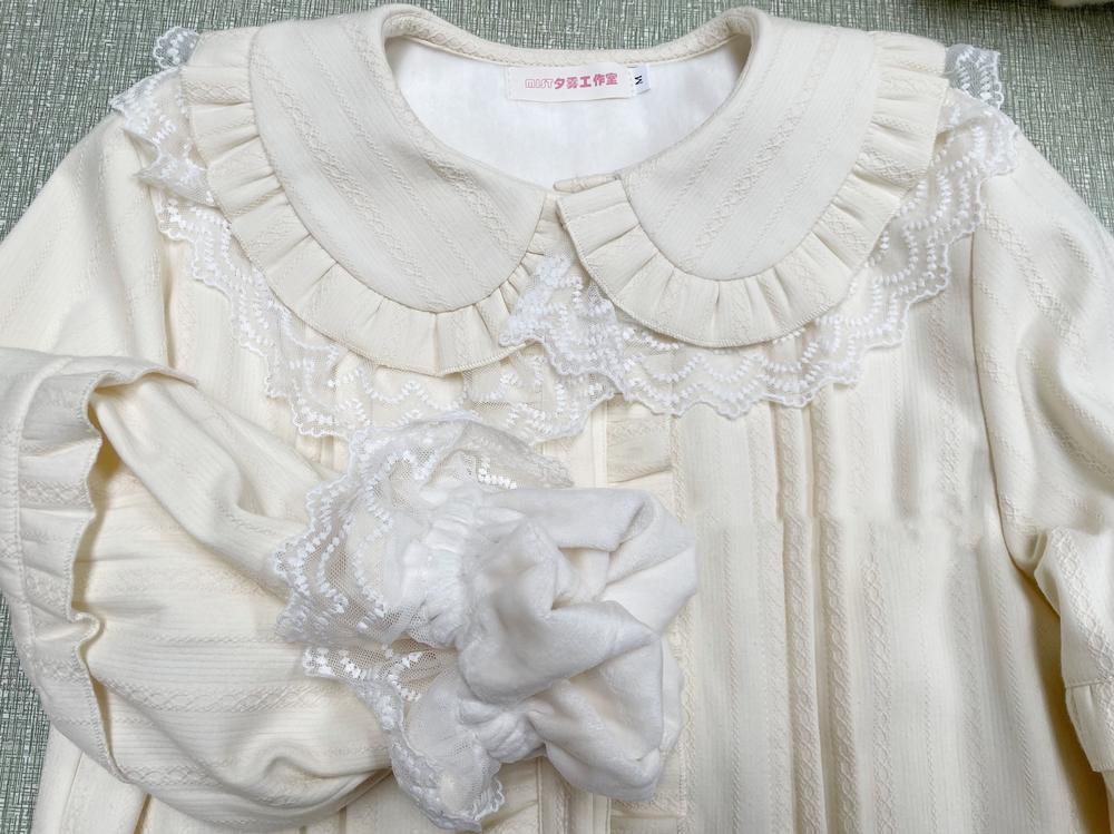 MIST~Cream Sweetheart~Kawaii Lolita Long-sleeve Blouse Multicolors beige (fleece-lined) S 