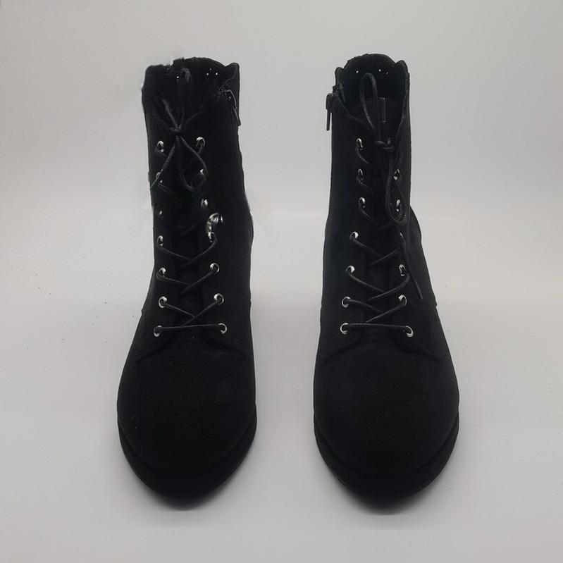 Antaina - Retro Lolita Shoes High Heel Suede Shoes Petal Shaped Topline Customized black suede upper - back heel 4.5 front heel 1 33