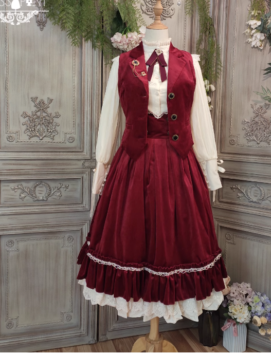 Miss Point - Rose Doll - Elegant Lolita Skirt High Waist Fishbone SK L burgundy