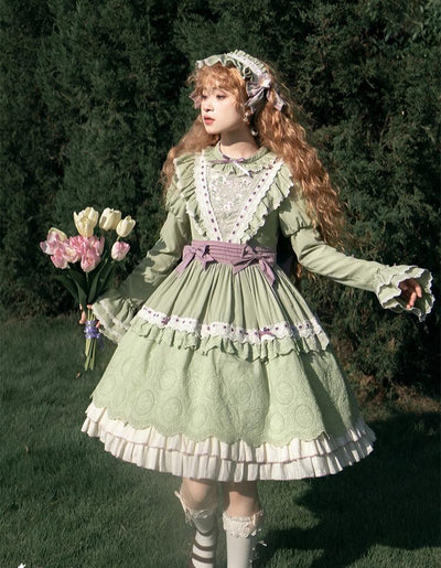 Spireme Cat~Hollow Orchid~Elegant Lolita OP Dress Daily Lo Dress S OP dress(Green) 