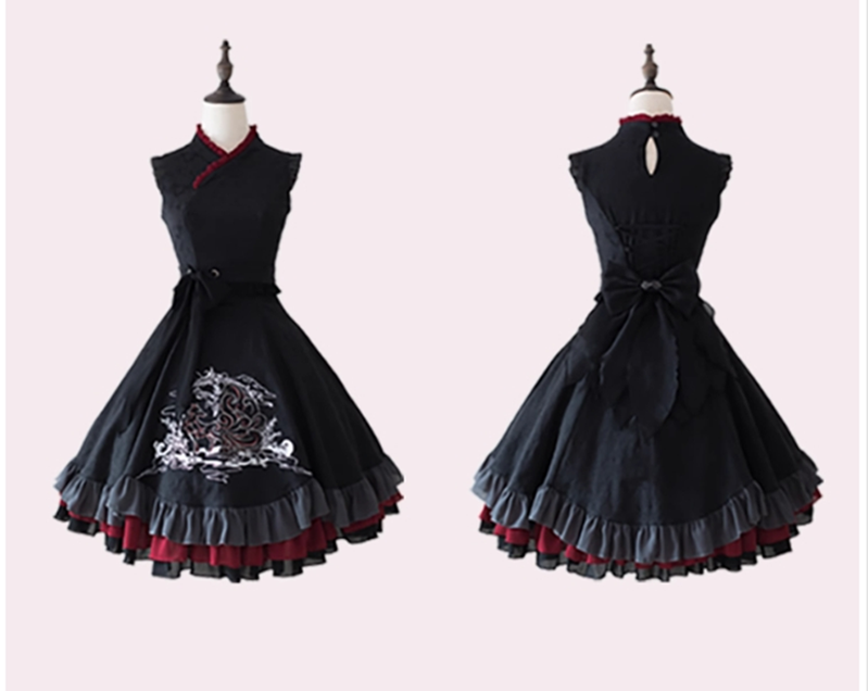 (BFM)Forest Wardrobe~Chinese Style Lolita Dress Elegant Embroidery JSK XS black 