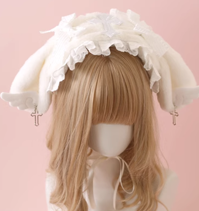 Xiaogui~Kawaii Lolita Hairband Plush Wings Headdress White  