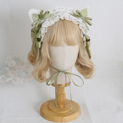 Xiaogui~Sweet and Lovely Lolita Cat Ear Bow Headband grass green cat ear hairband  