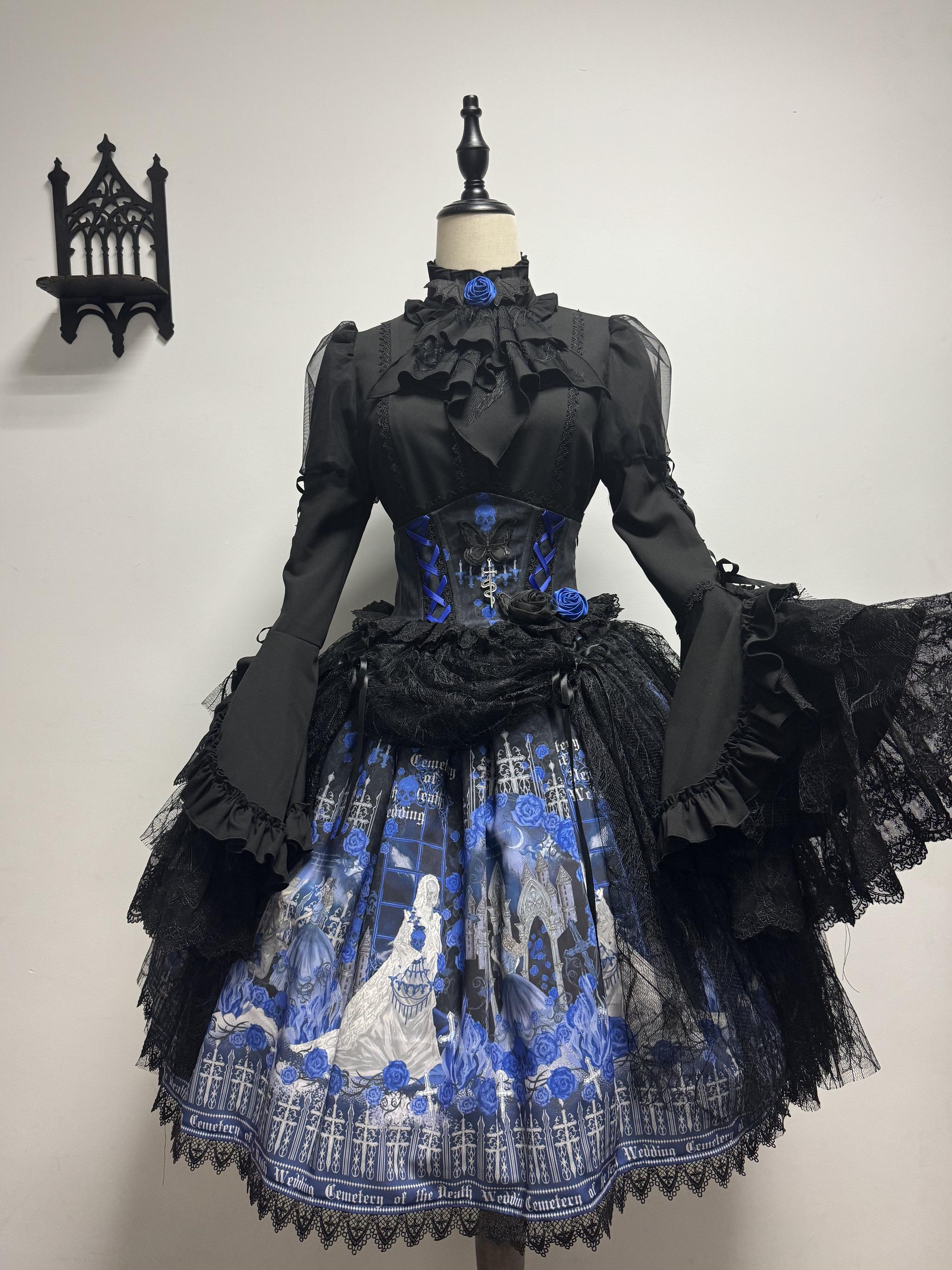 Blue Blood Wedding - Printed Gothic Lolita JSK Dress, Corset SK Set