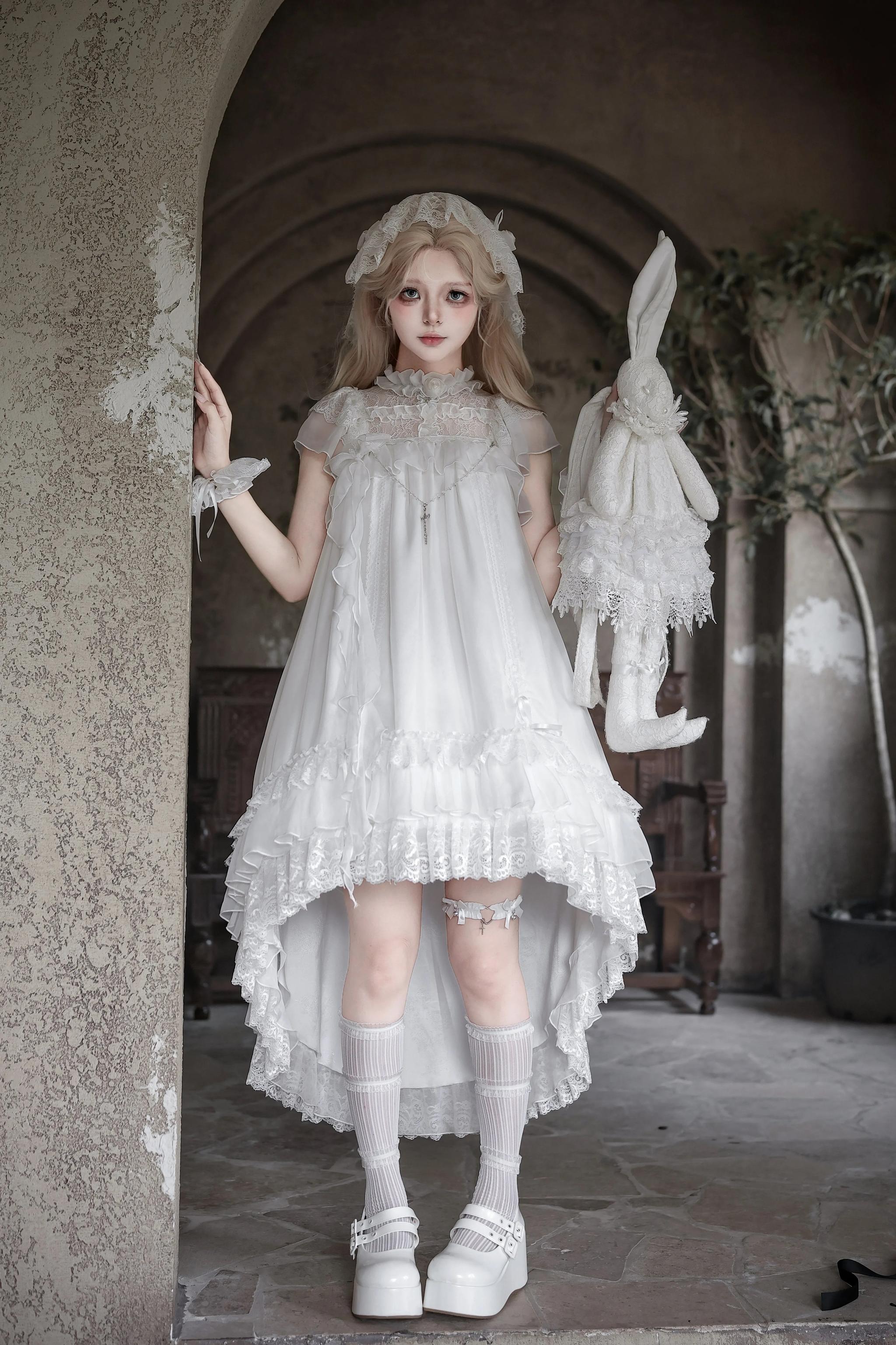 Ghost Jellyfish - Chiffon Gothic Lolita OP, Drawstring Liftable High-low Hem (2XL L M S XL) 45549:853736