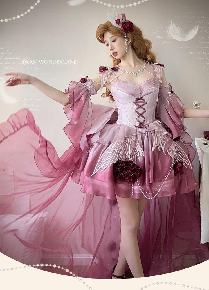 Meowing and Fruity~Swan Wonderland~Fairy Lolita JSK with High-Low Hem