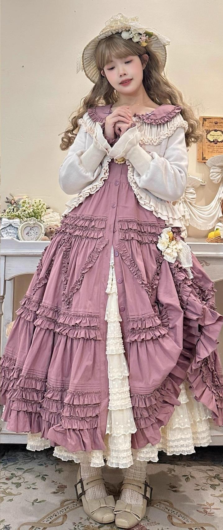 Bunny Magic Forest - Loving Bunny - Elegant Lolita Long Sleeve Trapeze OP, Tiered Skirt 44362:806292