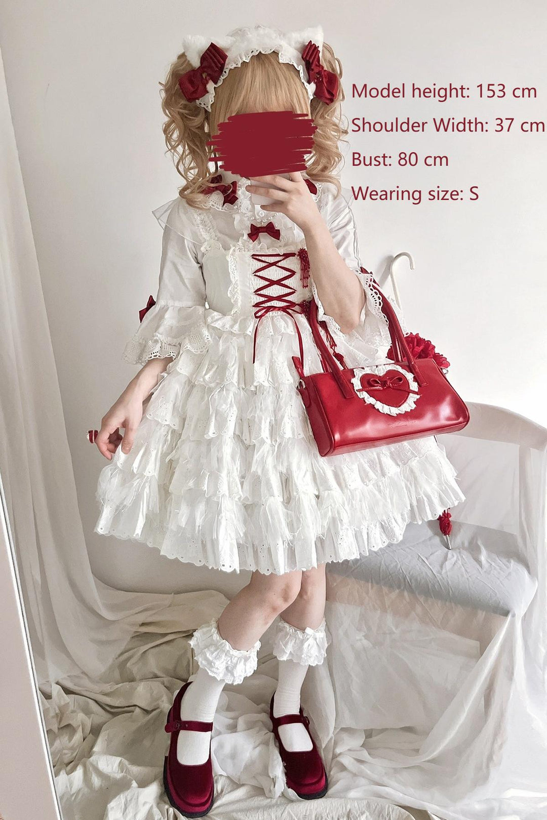 Vcastle~Sweet Crepes~Sweet Lolita Shirt with Princess Sleeves and Bow Chain