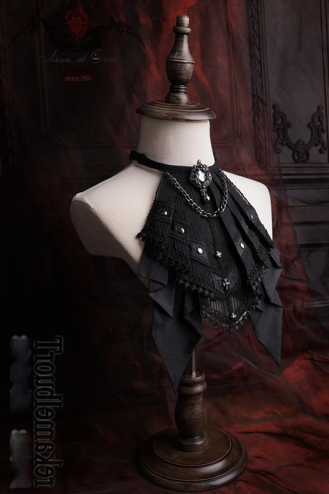 Arca et Ovis~Ouji Lolita Jabot Gothic Lolita Accessory Multiple Colors F Pure Black Double Diamond