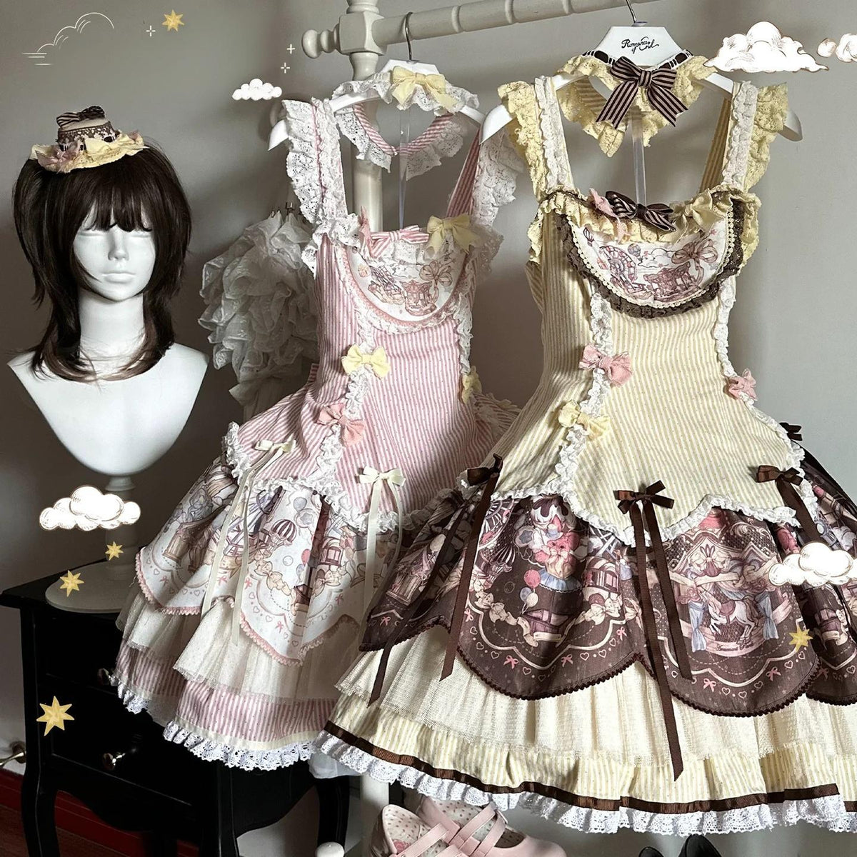 Sunset Ferris Wheel - Sweet Lolita JSK Dress Set, Amusement Park Print 46036:873097