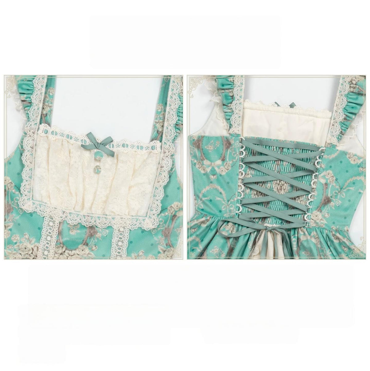 Old Courtyard Floral Letter - Classic Lolita Printed JSK Dress Set, Drawstring Lift-up Hem 46102:875326