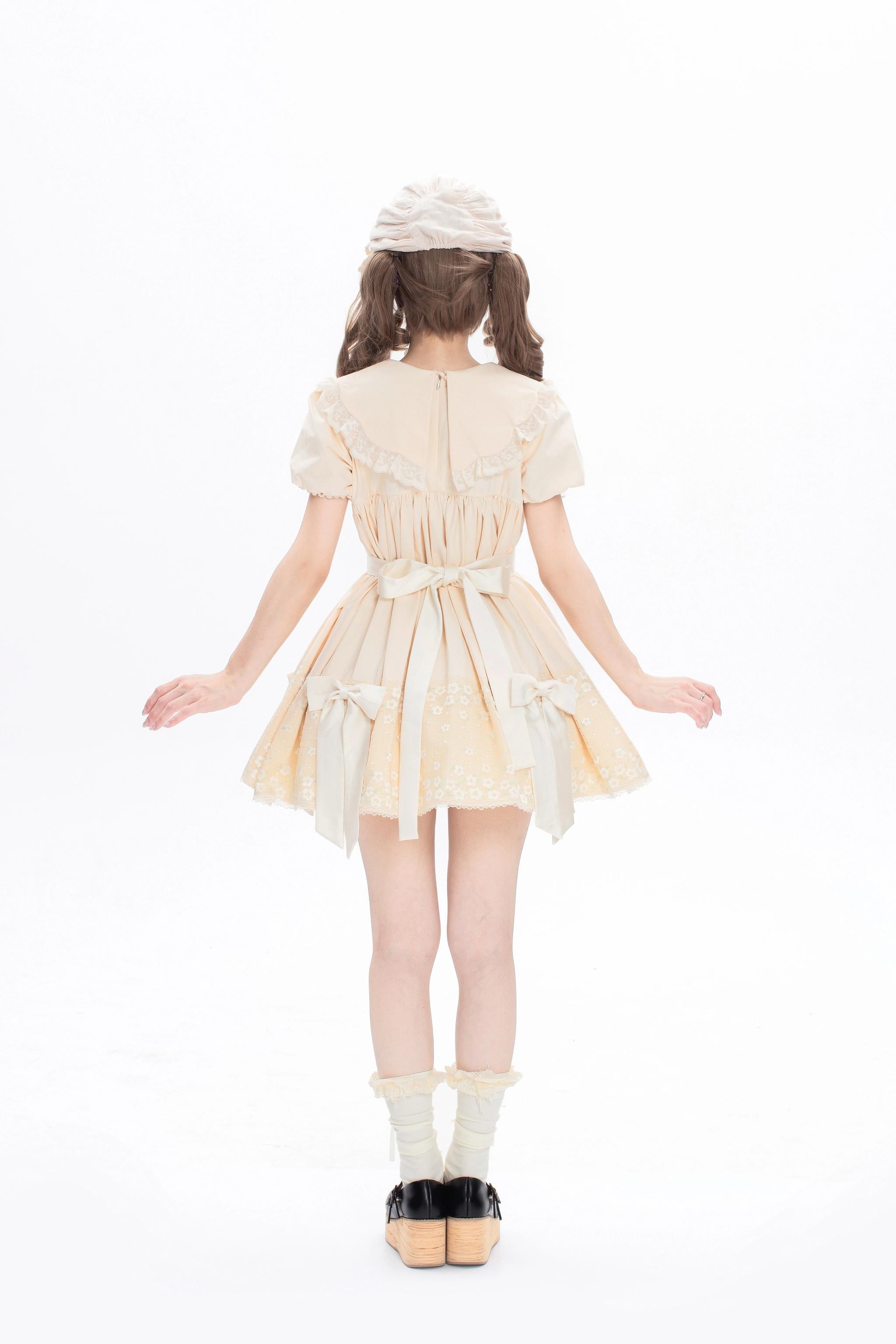 Fresh Tea Lolita - Meringue Frosting - Cotton Kawaii Lolita OP Dress with Satin Bow