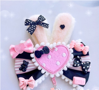 (Buy for me)Sweetheart Endless~Sweet Lolita Lace Rabbit Ears Cuffs Multicolor a blackpink heart badge (not cuff)  