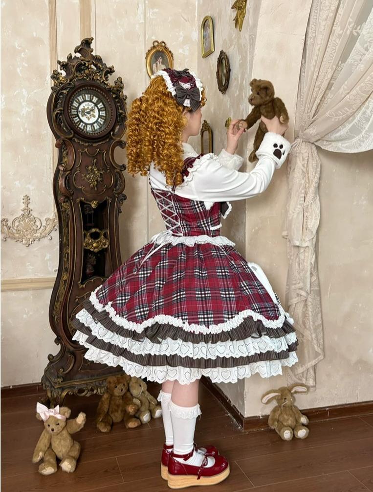 Winter Sweet Lolita Cape & JSK Dress Set, Teddy Bear Patch 45974:870036