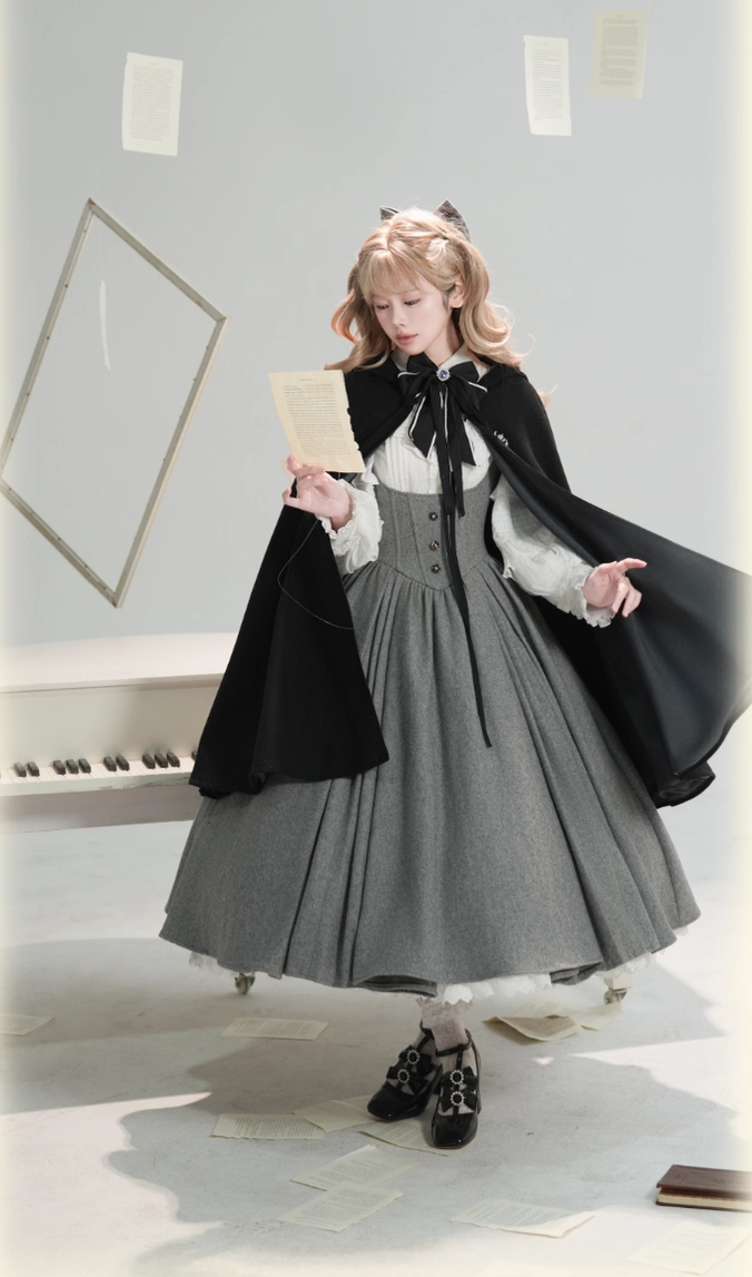 Wand Not for Your Lover - Wool Classic Lolita Bust Supporting JSK, Embroidered Shirt