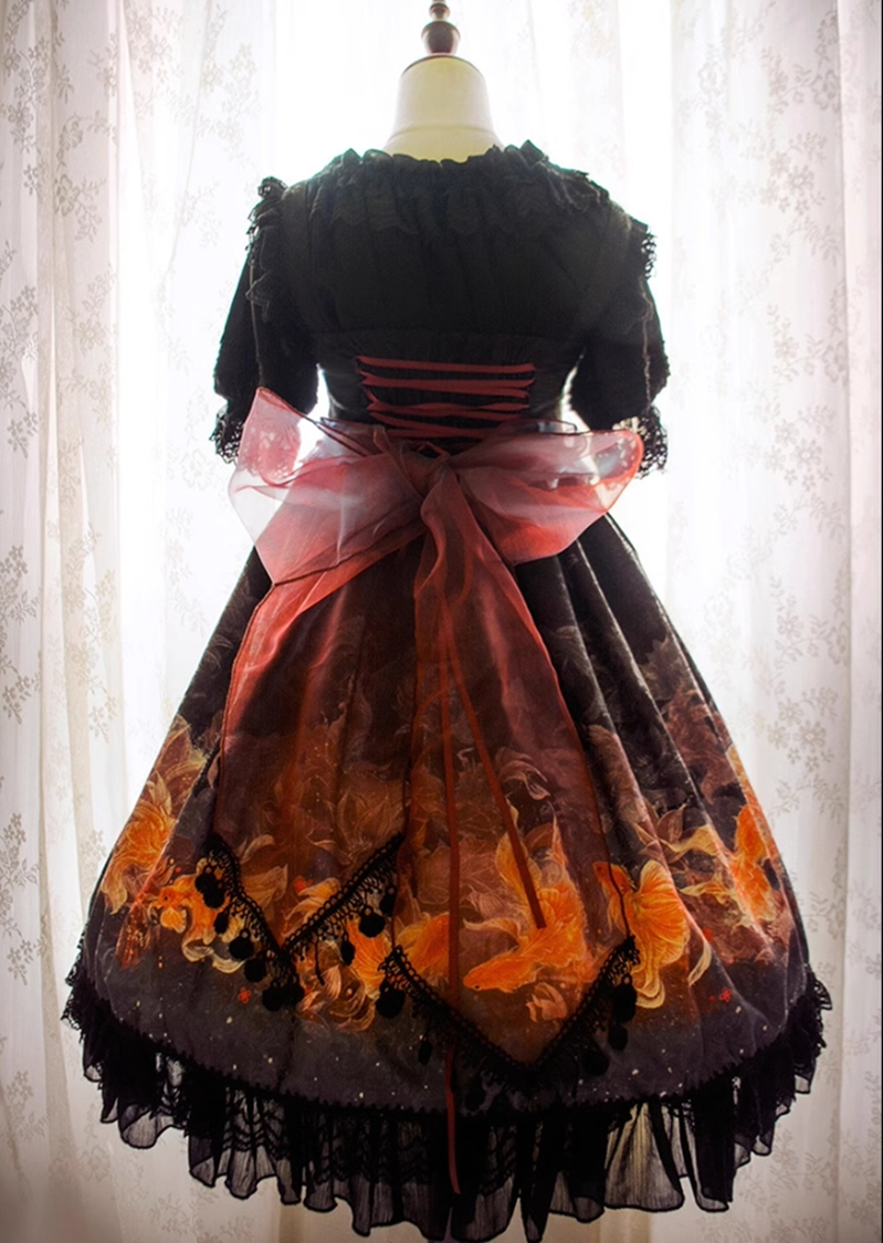 (BFM)EdenLost~Black JSK Chinese Style Lolita Goldfish Jumper Skirt   