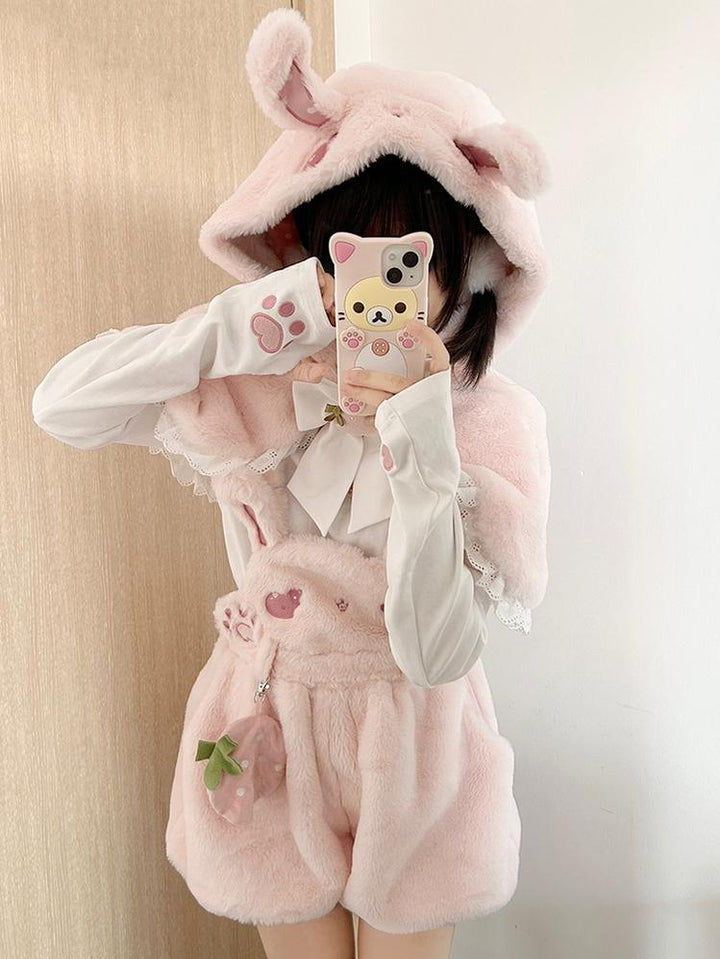 To Alice~Sweet Lolita Strap Shorts Strawberry Rabbit Winter Lolita Suit