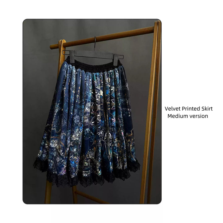 SUSIN~Night Traveler~Classic and Elegant Gothic Dress with Colorful Window Prints M Velvet Printed Skirt only - Medium version Size 0 