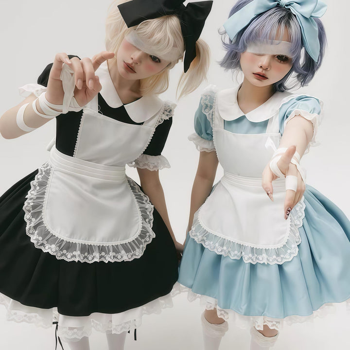 Daydream Whisper~Dream Doll~Plus Size Maid Lolita OP Suit Black and Blue Dress