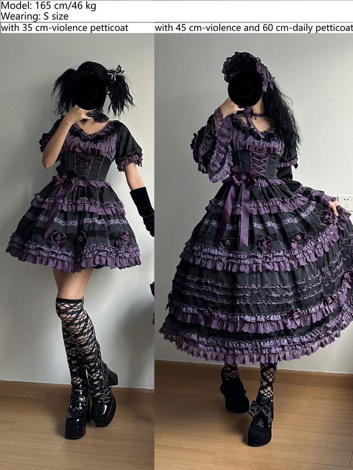 Uncle Wall Original~Stacked Black Currant~Gothic Lolita OP Dark Adjustable Lolita Dress   