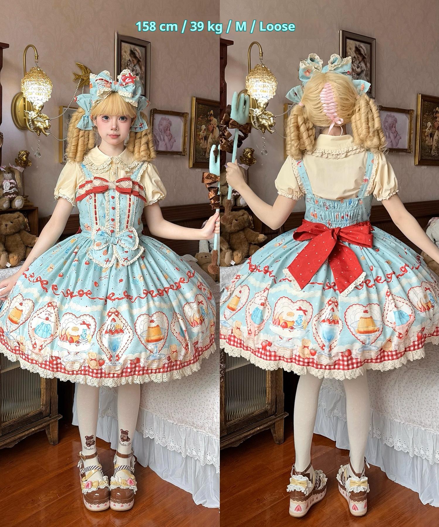 DreamWhale - Showa Dessert Showcase - Kawaii Lolita Dress Suit Pudding-Inspired JSK/Salopette Mint Green JSK Only S