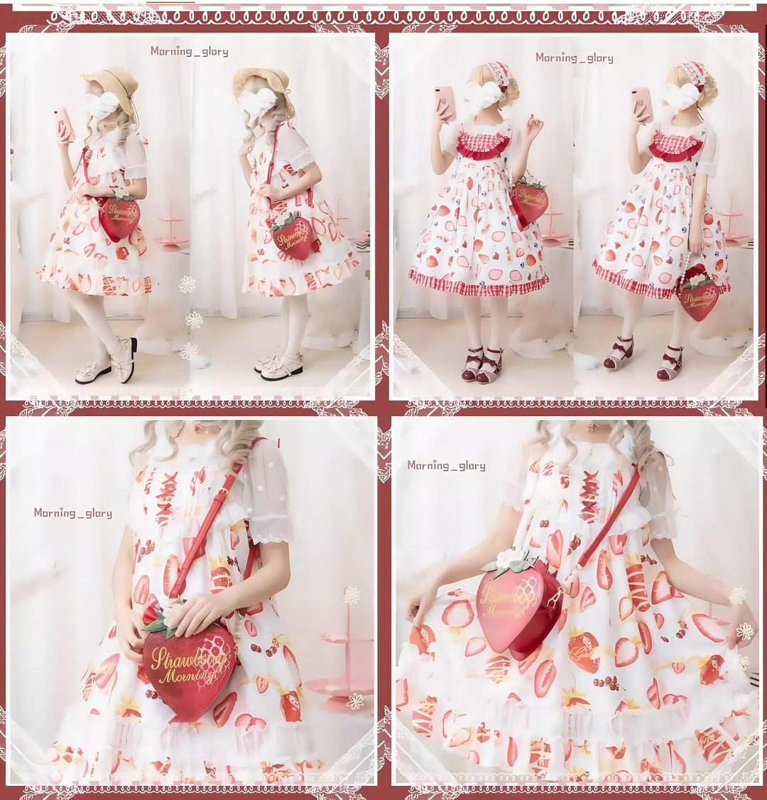 Morning Glory~A Strawberry~Sweet Lolita Crossbody Bag Strawberry Printed Handbag