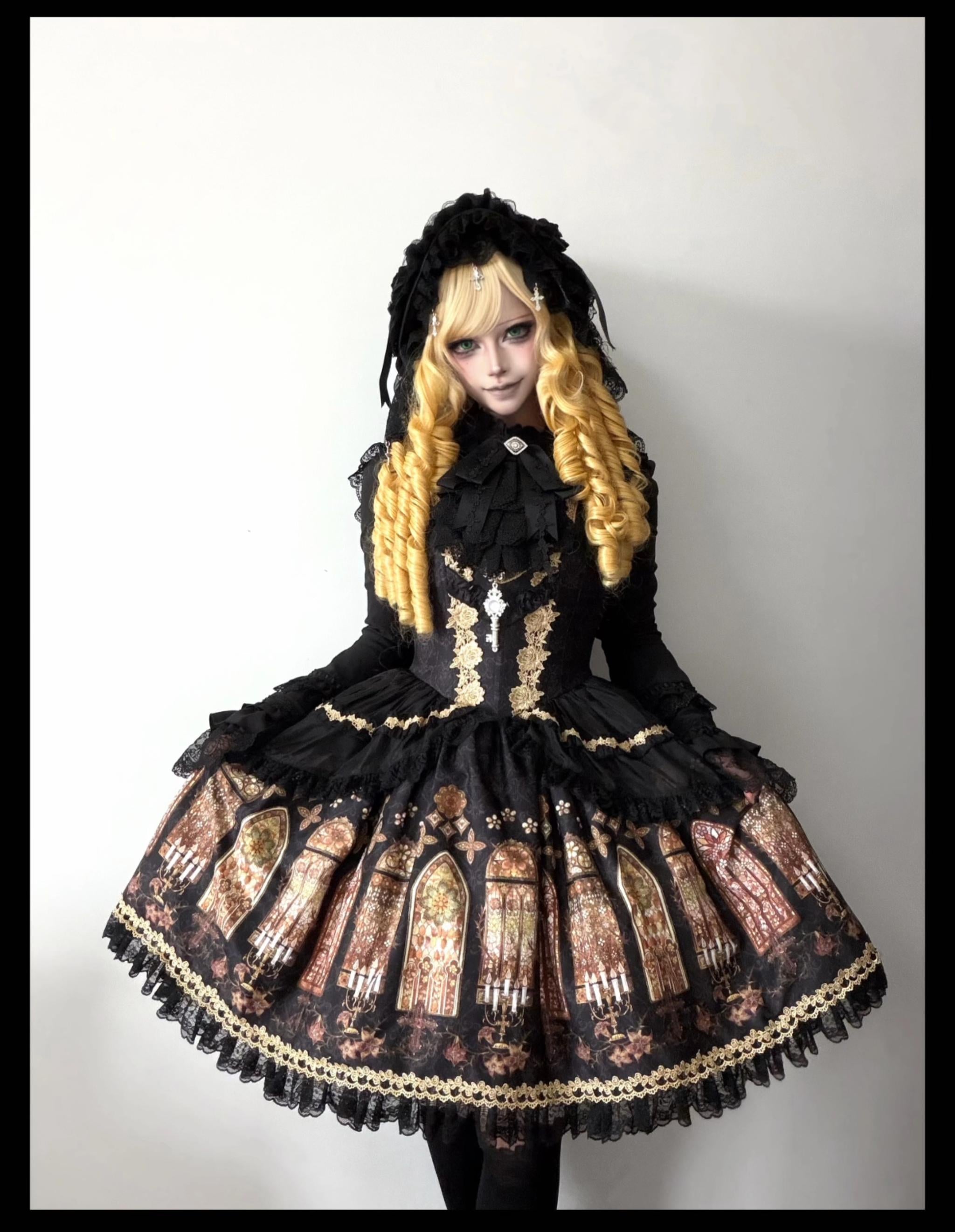 Gothic Lolita JSK Dress & Blouse Set, Stained Glass Print 45793:862640