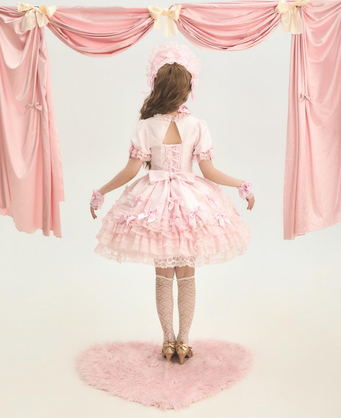 Pearl Princess - Old School Lolita Pink Dress, Pearls & Bows 45179:838277
