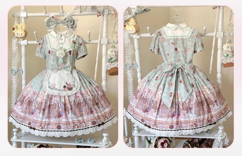 The Story of Frosting Town - Kawaii Lolita Print Dress, Detachable Apron 44387:806561