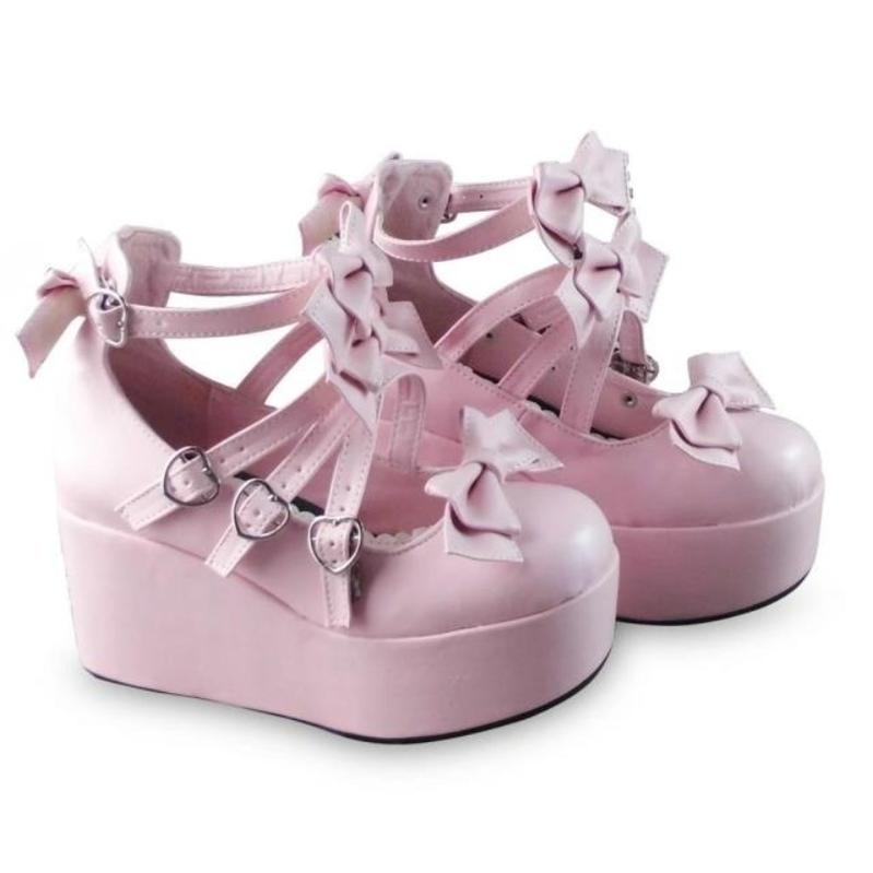 Antaina~Sweet Lolita Heel Shoes Plus Size Shoes 34 Pink matte [8cm back 4cm front - platform sole] 