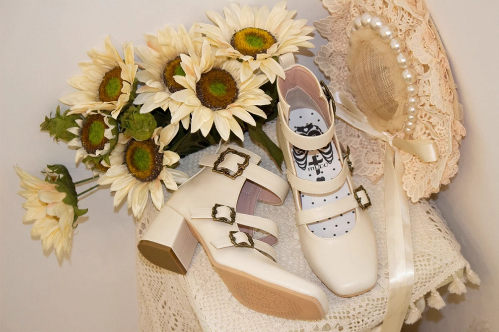 MODO~Praying Poem~Retro Elegant Lolita Three-buckle Mary Janes Shining Shoes 40656:671522