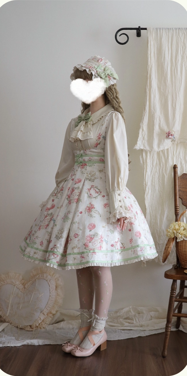 Hydrangea Tea Party - Classic Lolita Bust Supporting JSK, Mutton Sleeve Shirt