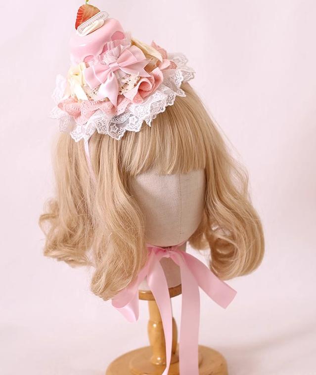 Xiaogui~Sweet Lolita Hair Clip Antony Cake Small Top Hat Pink  
