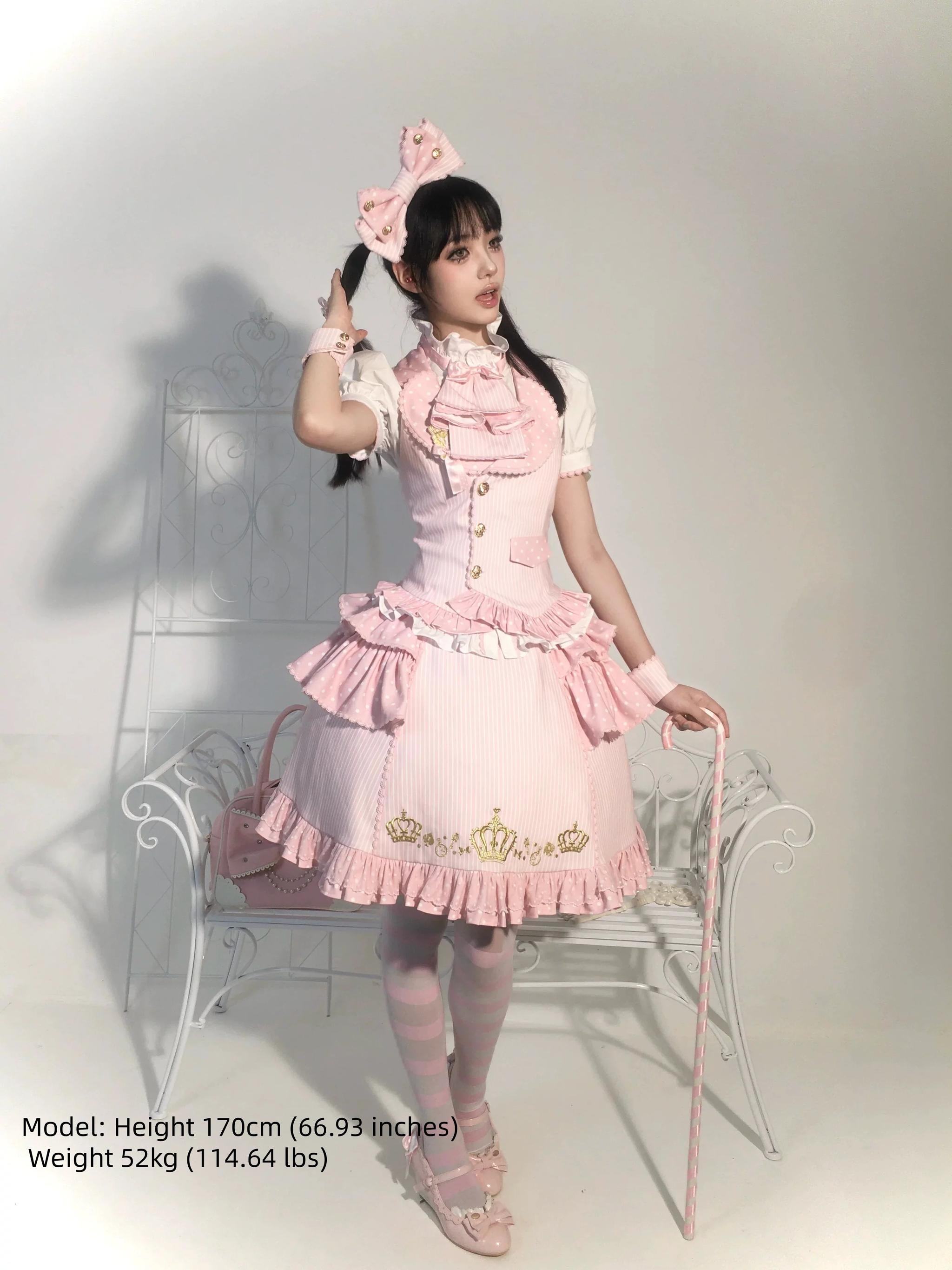 New Century Princess - Pink and Gold Old School Lolita Skirt & Vest Set 45861:866479