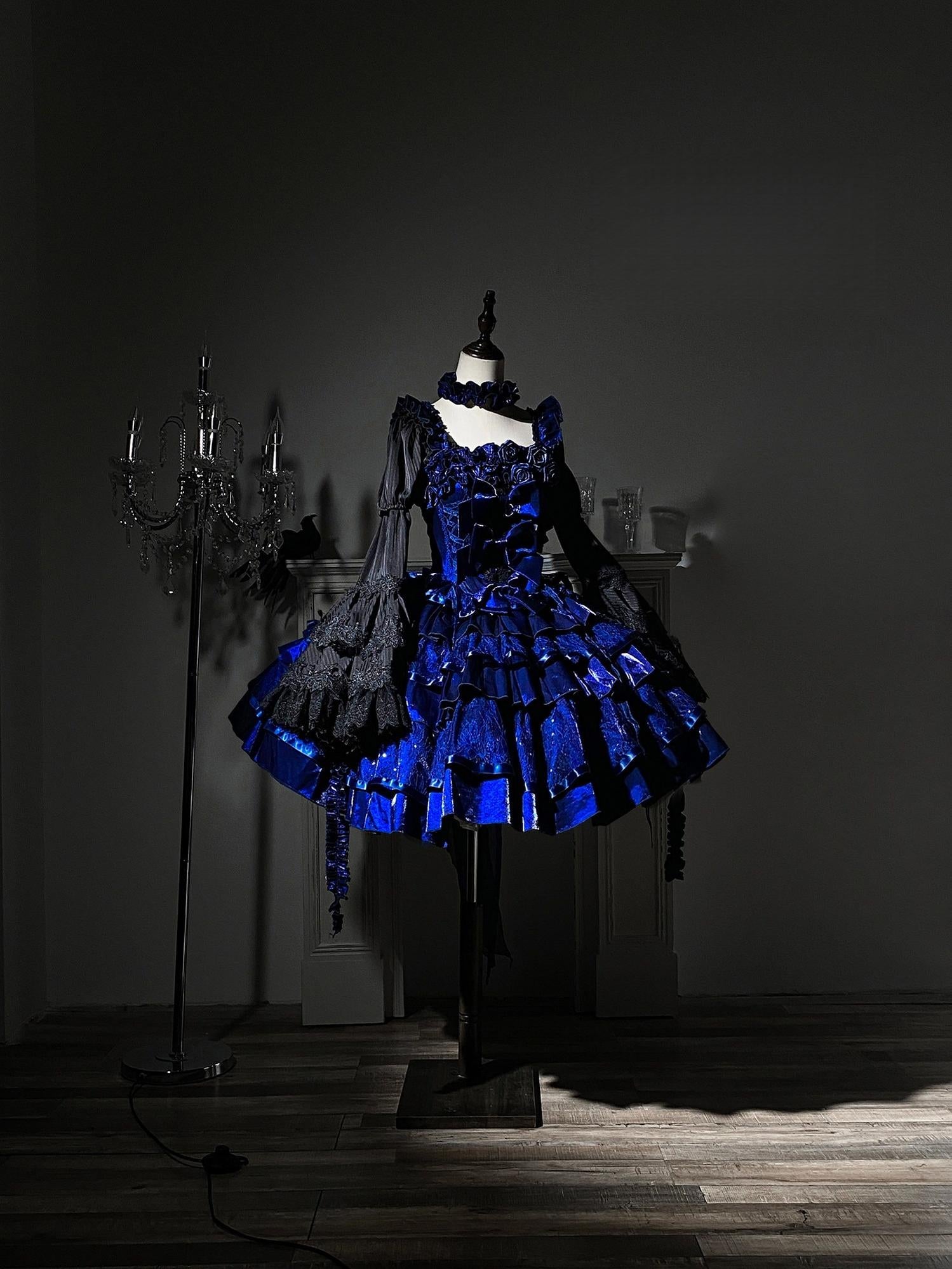 Eternal Night Rose - Gothic Lolita Doll Style JSK Dress, Tiered Ruffles