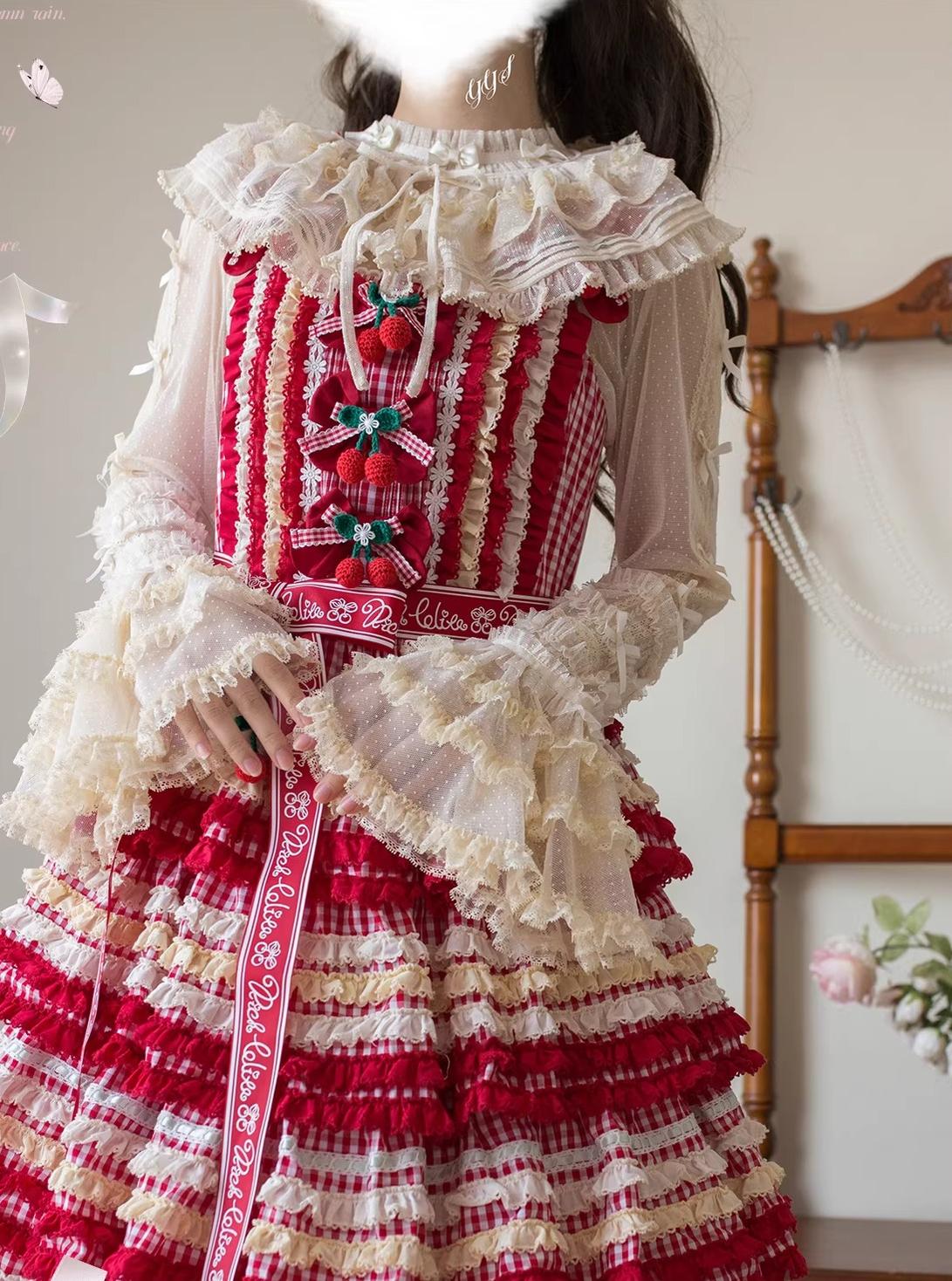 Vernal Feast - Polka Dot Lolita Blouse, Ruffled False Collar