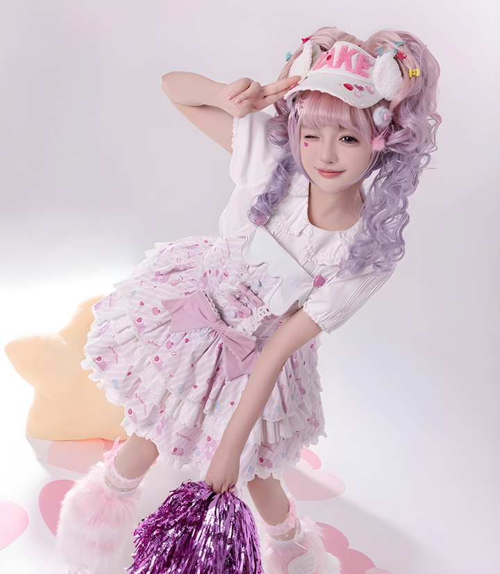 Confession Balloon~MBianyi Nuo Cream Pinafore~Sweet Lolita Loose Salopette Tiered Skirt 40690:673230