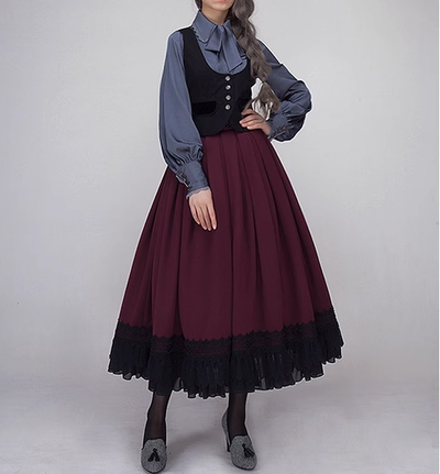 JS Lolita~Christmas Concerto~Christmas Elegant Lolita Skirt Multicolors burgundy  (long type) S 