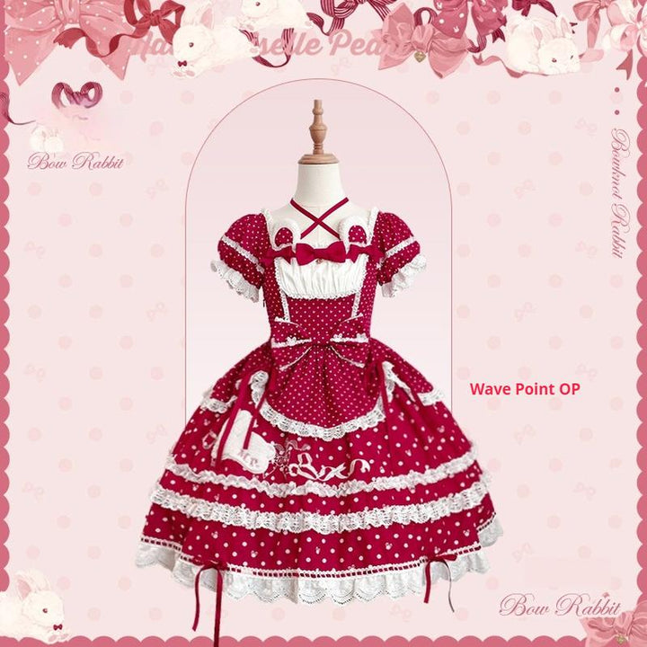 Mademoiselle Pearl~Bow Bunny~IP Collab Sweet Lolita OP Dress Bow JSK OP XS Polka Dot OP 