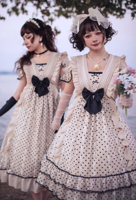 CR Cat Romance~Coconut Milk Boo Boo~Elegant Lolita Polka Dot OP   