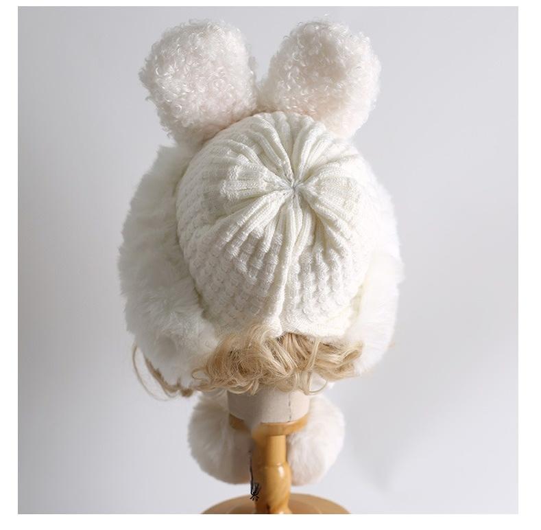 Xiaogui - Winter Kawaii Lolita Hat Plush Warm Hat with Pom-Poms