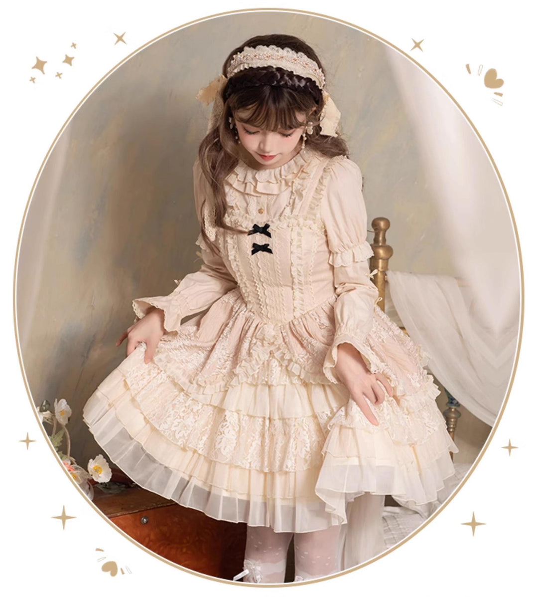 With PUJI~Music Box~Classic Lolita JSK Suit Ballet Cake Skrit   