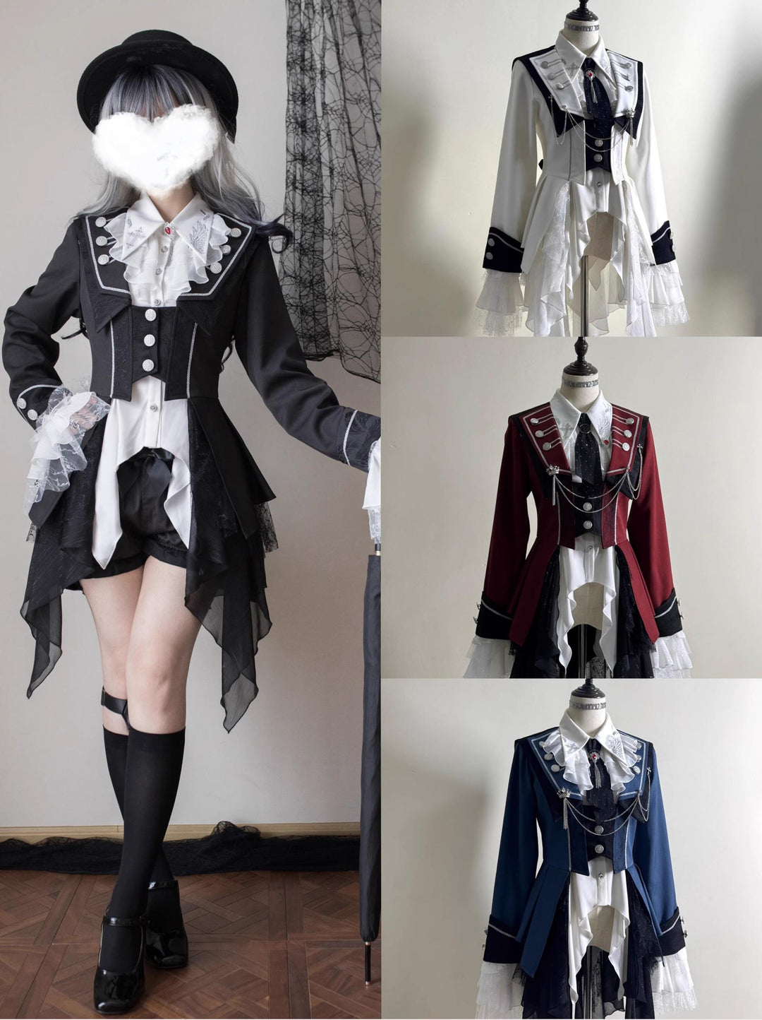 Silent Mars~Raven Crown~Gothic Lolita Suit Shirt Military Coat Skirt and Pants