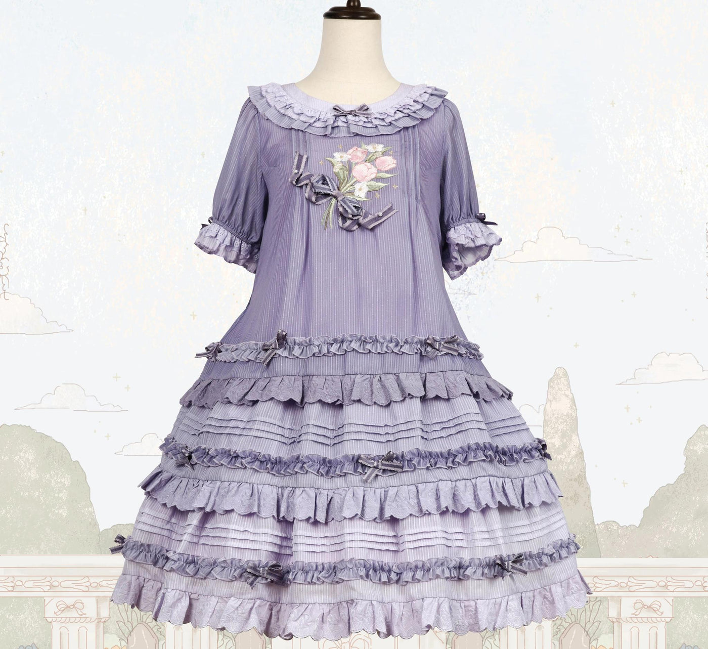LittlePlum~Iukami Flower~Gradient Kawaii Lolita OP Dress Summer JSK S OP · Purple Gray 